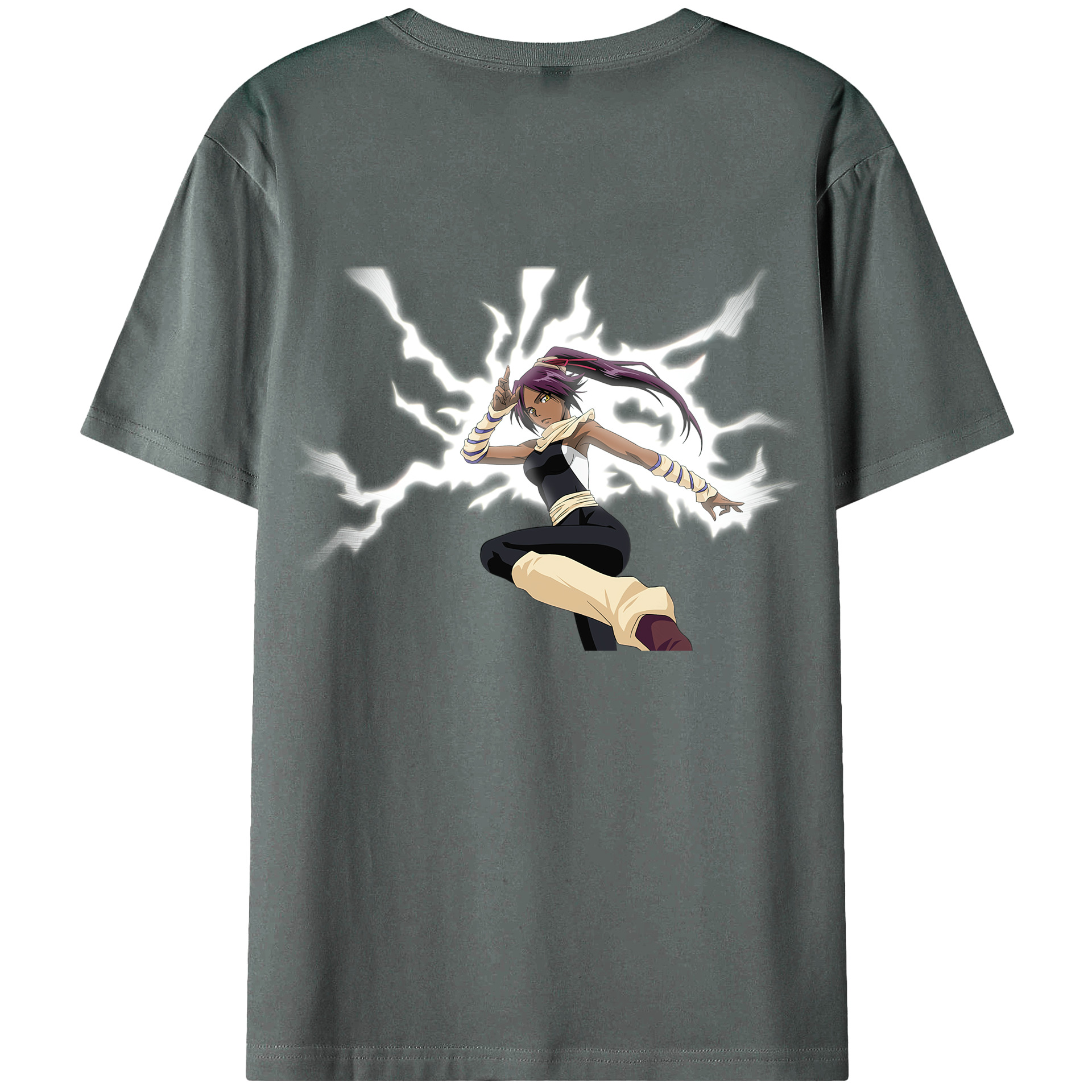 （画像用） ブリーチ 四楓院 夜一（しほういん よるいち） BLEACH Shihouin Yoruichi 綿100％ メンズ半袖Tシャツ（バックプリント） 通気性
